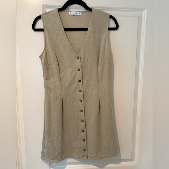 Mango Beige Button-Front Mini Dress - Picture 2 of 8